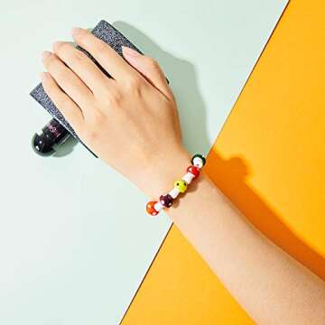 Mushroom Beads Charms Glass Lampwork Beads Mushroom Ornament for Jewelry Craft Necklace Bracelet Earring Making 12x16mm with Elastic Stretchy Bead Bracelet String (50 Pieces)