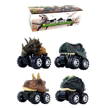 DINOBROS Pull Back Dinosaur Car Toys 4 Pack Dino Toys for 3 Year Old Boys and Toddlers T-Rex Dinosau...