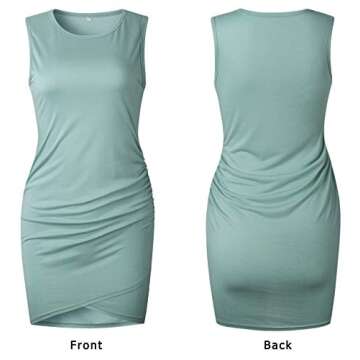 BTFBM Women 2025 Summer Sleeveless Tank Dresses Crew Neck Slim Fit Short Casual Ruched Bodycon Party Club Mini Dress(106Green, Small)