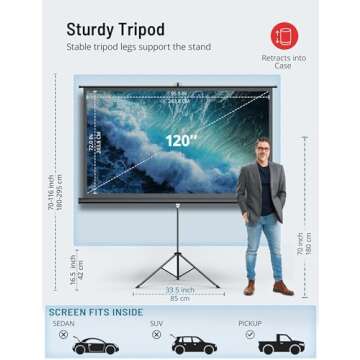 Projector Screen with Stand, HYZ 120 inch Projector Screen 4K HD with Wrinkle-Free Design, Indoor Outdoor for Backyard Movie Night, Office Presentation(1.1Gain, 4:3, 160°Viewing Angle&Carry Bag)