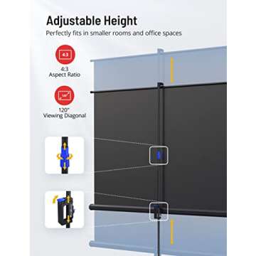 Projector Screen with Stand, HYZ 120 inch Projector Screen 4K HD with Wrinkle-Free Design, Indoor Outdoor for Backyard Movie Night, Office Presentation(1.1Gain, 4:3, 160°Viewing Angle&Carry Bag)