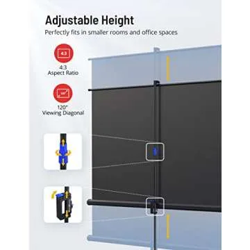 Projector Screen with Stand, HYZ 120 inch Projector Screen 4K HD with Wrinkle-Free Design, Indoor Outdoor for Backyard Movie Night, Office Presentation(1.1Gain, 4:3, 160°Viewing Angle&Carry Bag)