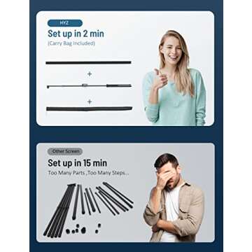 Projector Screen with Stand, HYZ 120 inch Projector Screen 4K HD with Wrinkle-Free Design, Indoor Outdoor for Backyard Movie Night, Office Presentation(1.1Gain, 4:3, 160°Viewing Angle&Carry Bag)