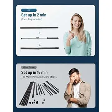 Projector Screen with Stand, HYZ 120 inch Projector Screen 4K HD with Wrinkle-Free Design, Indoor Outdoor for Backyard Movie Night, Office Presentation(1.1Gain, 4:3, 160°Viewing Angle&Carry Bag)