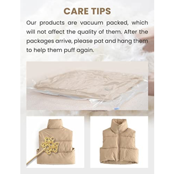 UANEO Cropped Puffer Vest Women Zip Up Stand Collar Sleeveless Padded Crop Puffy Vests (Khaki-S)