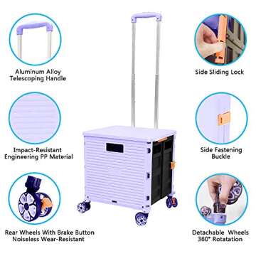 FELICON SELORSS Foldable Utility Cart Folding Portable Rolling Crate Handcart with Durable Heavy Dut...