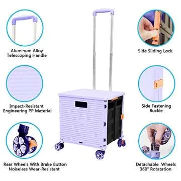 FELICON SELORSS Foldable Utility Cart Folding Portable Rolling Crate Handcart with Durable Heavy Dut...