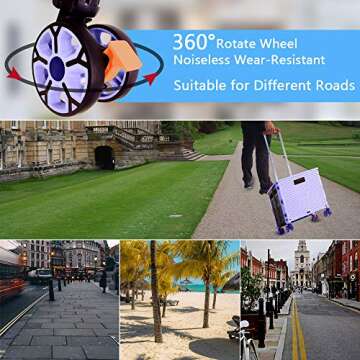 FELICON SELORSS Foldable Utility Cart Folding Portable Rolling Crate Handcart with Durable Heavy Duty Plastic Telescoping Handle Collapsible 4 Rotate Wheels for Travel Shop Move Luggage Office(Purple