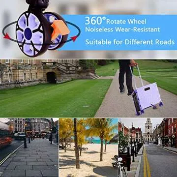 FELICON SELORSS Foldable Utility Cart Folding Portable Rolling Crate Handcart with Durable Heavy Duty Plastic Telescoping Handle Collapsible 4 Rotate Wheels for Travel Shop Move Luggage Office(Purple