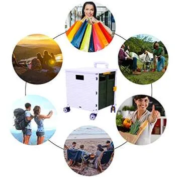 FELICON SELORSS Foldable Utility Cart Folding Portable Rolling Crate Handcart with Durable Heavy Duty Plastic Telescoping Handle Collapsible 4 Rotate Wheels for Travel Shop Move Luggage Office(Purple