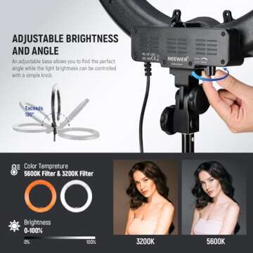 NEEWER Ring Light 18inch Kit: 55W 5600K Professional LED with Stand and Phone Holder for Tattoo Lash Barber Makeup Video Photography Lighting, RL-18 with CM28 Wireless Lavalier Microphone