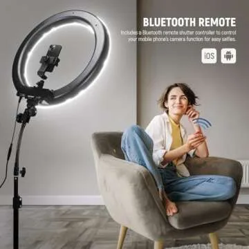 NEEWER Ring Light 18inch Kit: 55W 5600K Professional LED with Stand and Phone Holder for Tattoo Lash Barber Makeup Video Photography Lighting, RL-18 with CM28 Wireless Lavalier Microphone