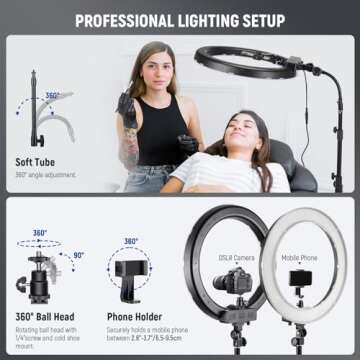 NEEWER Ring Light 18inch Kit: 55W 5600K Professional LED with Stand and Phone Holder for Tattoo Lash Barber Makeup Video Photography Lighting, RL-18 with CM28 Wireless Lavalier Microphone