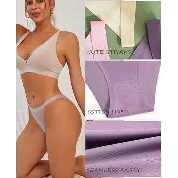FINETOO Seamless Underwear for Women High Cut String Bikini Panties Low Rise Hipster Ladies Sexy Cheeky Underwear Brief 6 Pack
