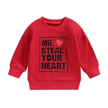 JLKGICF Toddler Baby Girl Boy Valentines Day Outfits MR. Steal Your Heart Sweatshirt Pullover Top Sp...