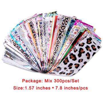 Duufin 300 Sheets Nail Foils Nail Art Transfer Foil Stickers Laser Flower Color Sheet Adhesive Stick...