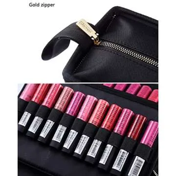ROWNYEON Lipstick Organizer Case Lipstick Holder 67 Slots Portable Lipstick Bag Travel Makeup Bag Cosmetic Case Large Capacity Lipstick Carrying Case Makeup Artist Lip Gloss Storage Bag -Black