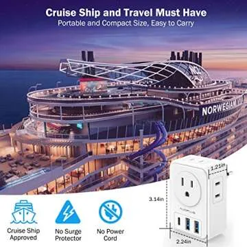 European Travel Plug Adapter, AUOPLUS International Power Plug Adapter with 3 USB Ports (1 USB C), 4 AC Outlets Cruise Ship Essentials for US to Most of Europe Spain Italy France Germany