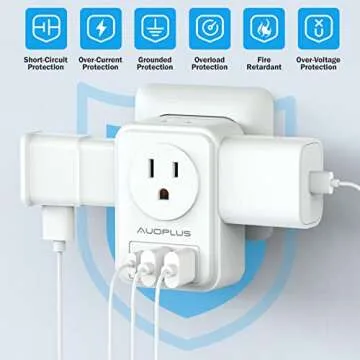 European Travel Plug Adapter, AUOPLUS International Power Plug Adapter with 3 USB Ports (1 USB C), 4 AC Outlets Cruise Ship Essentials for US to Most of Europe Spain Italy France Germany