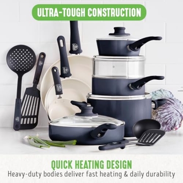 GreenLife Soft Grip 16 Piece Cookware Set Non-Toxic Ceramic Nonstick