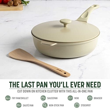 Goodful All-in-One Pan, Multilayer Nonstick, High-Performance Cast Construction, Multipurpose Design Replaces Multiple Pots and Pans, Dishwasher Safe Cookware, 11-Inch, 4.4-Quart Capacity, Linen