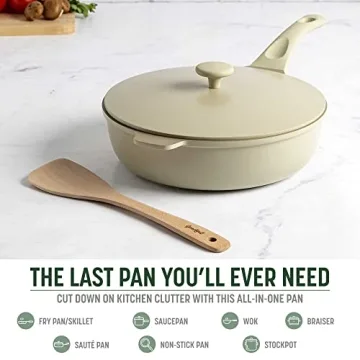 Goodful All-in-One Pan, Multilayer Nonstick, High-Performance Cast Construction, Multipurpose Design Replaces Multiple Pots and Pans, Dishwasher Safe Cookware, 11-Inch, 4.4-Quart Capacity, Linen