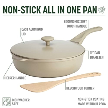 Goodful All-in-One Pan, Multilayer Nonstick, High-Performance Cast Construction, Multipurpose Design Replaces Multiple Pots and Pans, Dishwasher Safe Cookware, 11-Inch, 4.4-Quart Capacity, Linen