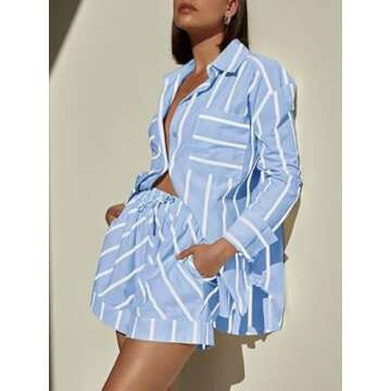 Bufushaoh Women's Blue Striped 2 Piece Lounge Set