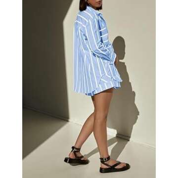 Bufushaoh Women's Blue Striped 2 Piece Lounge Set