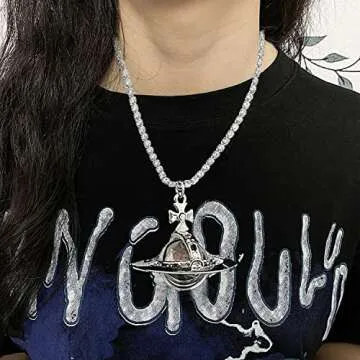 Punk Heart Necklace, Saturn Necklace ,Round Necklace Love Heart Saturn Planet Pendant Necklace Halloween alentine's Day Valentine's Day Gift Christmas gifts