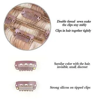 20" Clip in Hair Extensions Remy Human Hair for Women - Silky Straight Long Human Hair Clip on Extensions 75grams 4pieces #18-613 Color