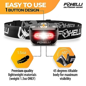 Foxelli MX20 LED Headlamp - Bright, Waterproof Outdoor Light