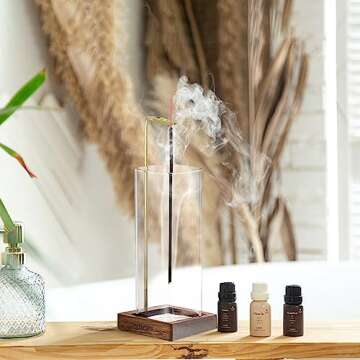 SMTWTFS Incense Holder,Incense Burner Holder with Glass Ashes Collector for Home Decor Yoga Meditation,Mess-Free Incense Burner for Sticks for Spa Room