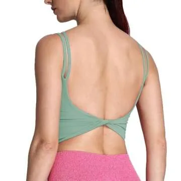 Aoxjox Women's Workout Sports Bras Fitness Padded Backless Yoga Crop Tank Top Twist Back Cami (Sage Green, Small)
