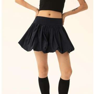 Yojeasrio Women Y2k Bubble Mini Skirt Ruffle Hem Pleated Short Skirts High Waist Puffy A-Line Flared...