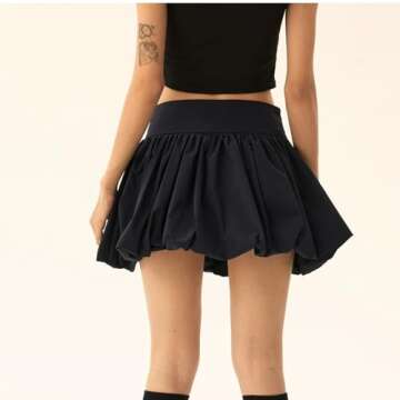 Yojeasrio Women Y2k Bubble Mini Skirt Ruffle Hem Pleated Short Skirts High Waist Puffy A-Line Flared Skirt Streetwear