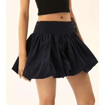 Yojeasrio Women Y2k Bubble Mini Skirt Ruffle Hem Pleated Short Skirts High Waist Puffy A-Line Flared Skirt Streetwear