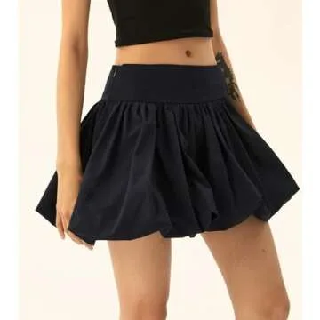 Yojeasrio Women Y2k Bubble Mini Skirt Ruffle Hem Pleated Short Skirts High Waist Puffy A-Line Flared Skirt Streetwear