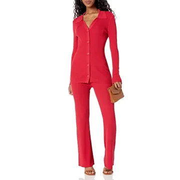 The Drop Women's Ellison Rib Flare Leg Sweater Pant, Candy Apple Red, XS