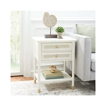 Safavieh Home Collection Ahab White/Gold 2-Drawer 1-Shelf Accent Table (Fully Assembled) ACC6606B