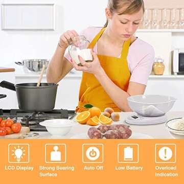 Digital Food Scale, LATOW Food Kitchen Scale Digital Cooking Weight Scale Food Scale Bowl with Ounce Grams High Accuracy Tare Auto Off Multifunctional Function(Battery Included)