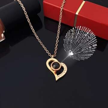 U UQUI Preserved Rose Gifts with I Love You Heart Necklace 100 Languages, Birthday Gifts for Women M...