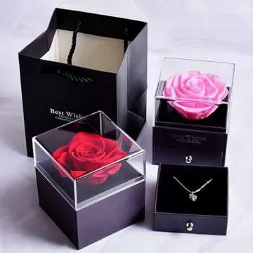 U UQUI Preserved Rose Gifts with I Love You Heart Necklace 100 Languages, Birthday Gifts for Women Mom Her Wife Girlfriend, Forever Eternal Flower for Mothers Day Anniversary, Red