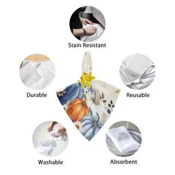 Lsrtoss Fall Blue Pumpkins Cloth Napkins Set of 8 Reusable Dinner Napkins, Thanksgiving Cocktail Napkin, Orange Gray Botanical Rustic Washable Table Napkins for Wedding/Party/Baby Shower 20"x20"