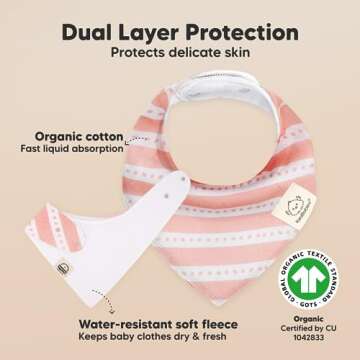 8-Pack Organic Baby Bandana Bibs for Girls - Super Absorbent Triangle Baby Bibs for Drooling and Tee...