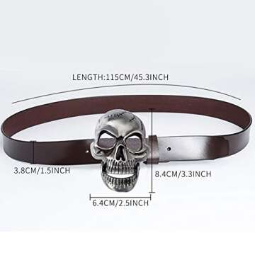 Moolecole Men’s Fashion Skull Head Leather Buckle Belt - Punk Style