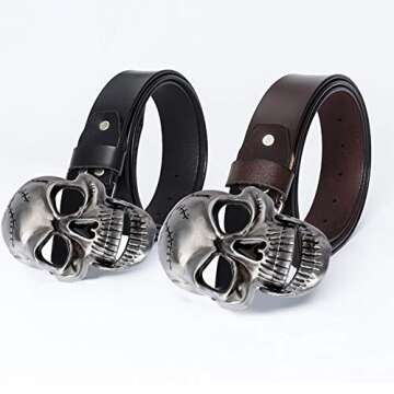 Moolecole Skull Head Leather Belt for Stylish Men
