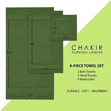 Chakir Turkish Linens | Hotel & Spa Quality 100% Cotton Premium Turkish Towels | Soft & Absorbent (8-Piece Towel Sets, Moss)