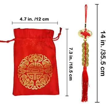 Supla 16 Pcs Chinese Lucky Coins Decorations Feng Shui Coins Ornaments Hanging Good Fortune Coins Ornaments Red Chinese Knot Luck Charm and fu Bags for Asian Lunar New Year 2025 Year of The Snake