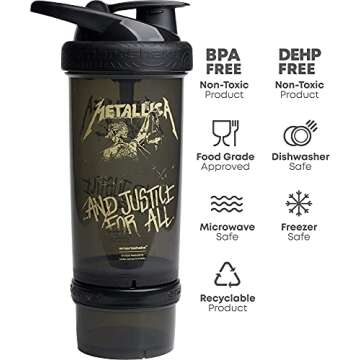 Smartshake Revive Metallica Protein Shaker Bottle with Storage – 750ml Protein Shake Bottles Metallica Merchandise Gift Shaker Cup, Guitar Gifts for Men, Rock Band Collection